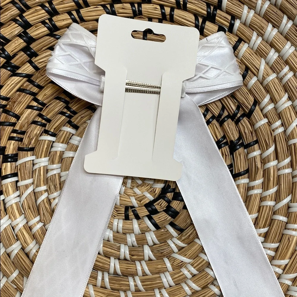 Elegant White Satin Bow Hair Bow with Pearl Accent